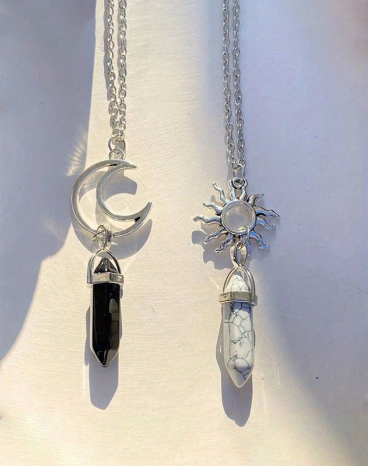 Couple Necklace with Rhinestone Design Ring Pendant 2 Pieces