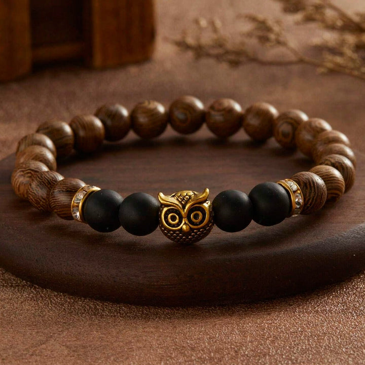 Pulsera Single Stone Búho y Madera