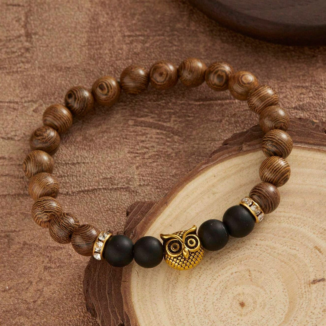Pulsera Single Stone Búho y Madera