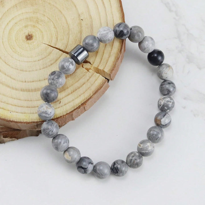 Pulsera Single Stone Piedra Mapa y Hematita