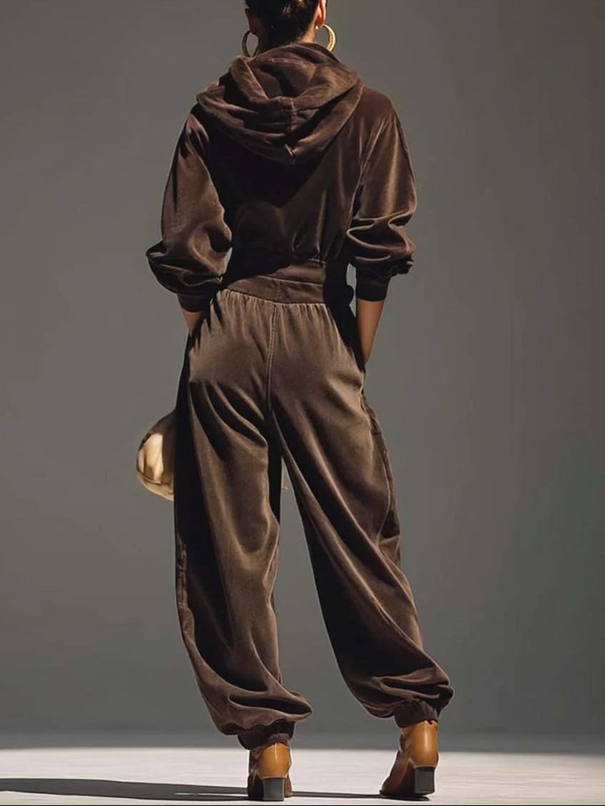 Aimée | fluwelen hoodie en losse broek set (Inclusief riem)