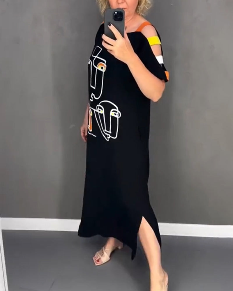 Primina - Uitgesneden Off-Shoulder Jurk met Splitprint