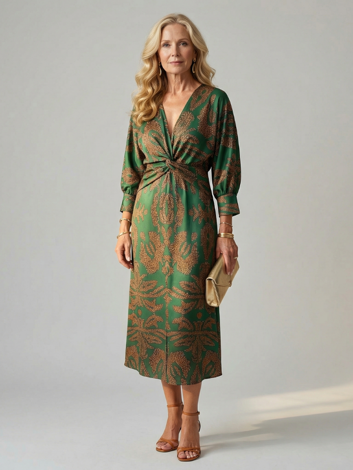 Falune - Midi jurk voor dames met een elegante strakke taille en print