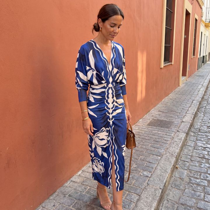 Isadora - Maxi Jurk Dames Vloeiend Met V-Hals Kruisende Snit Aansluitende Elegante Taille