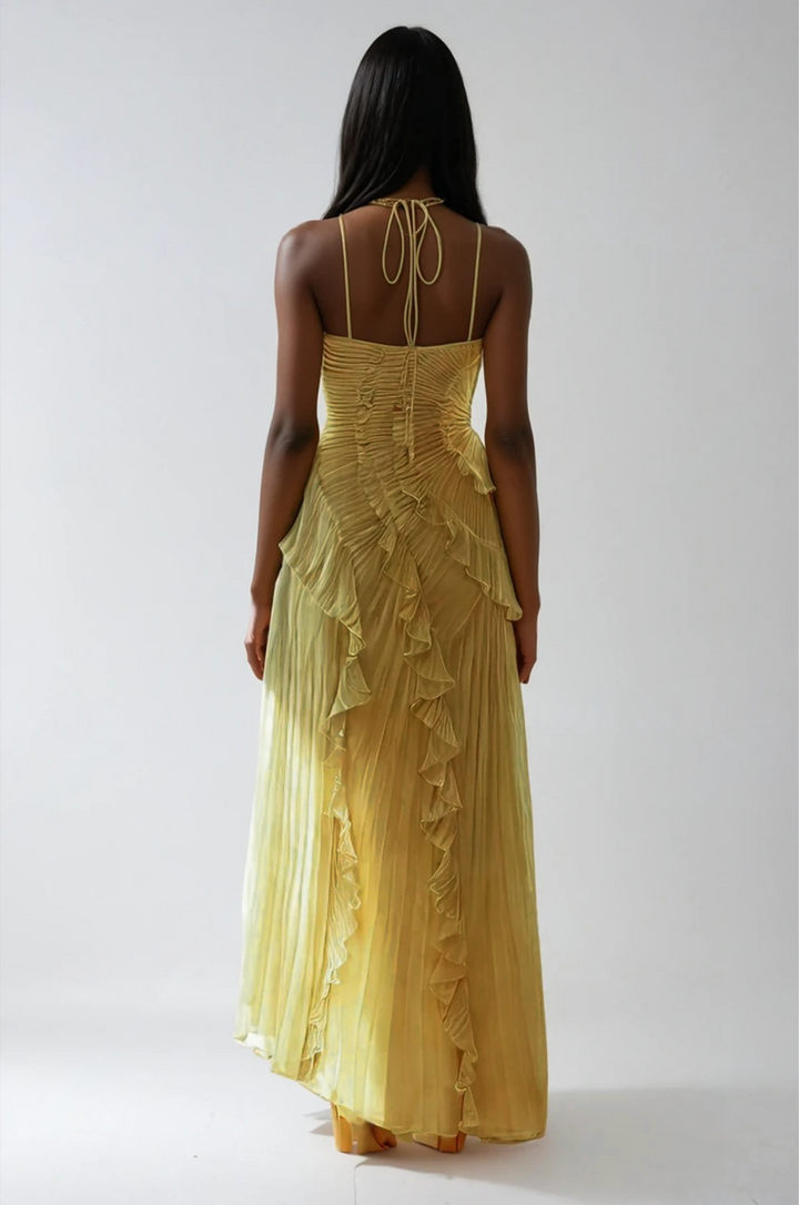 Bravielle - Lange plissé jurk voor dames met elegante asymmetrische volants