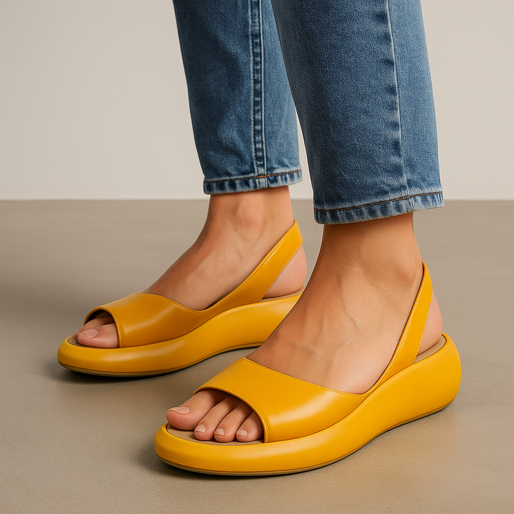 Iverixa - Dames sandalen met hak, open teen, platformzool van leer