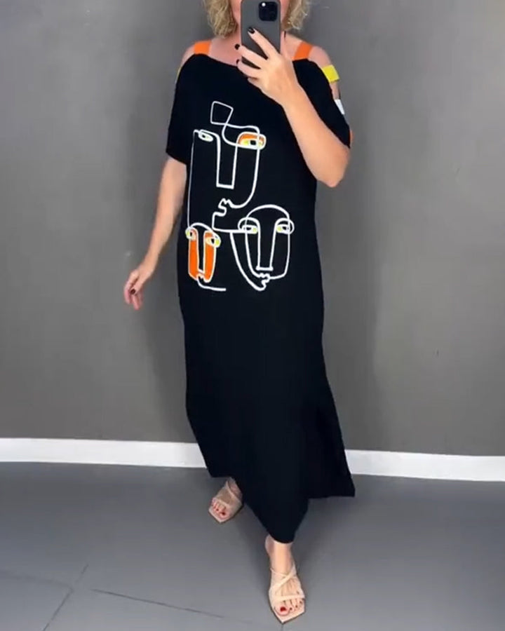 Primina - Uitgesneden Off-Shoulder Jurk met Splitprint