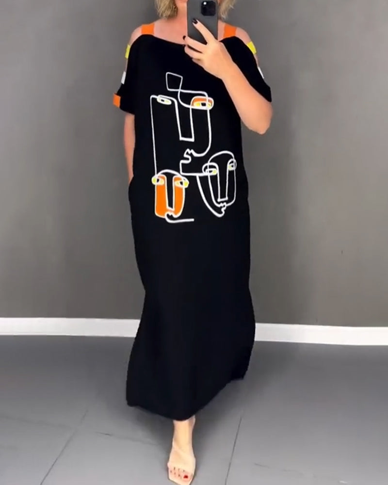 Primina - Uitgesneden Off-Shoulder Jurk met Splitprint
