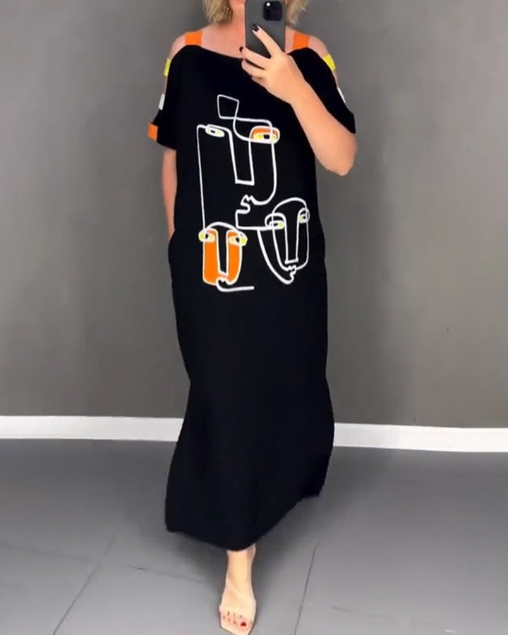 Primina - Uitgesneden Off-Shoulder Jurk met Splitprint