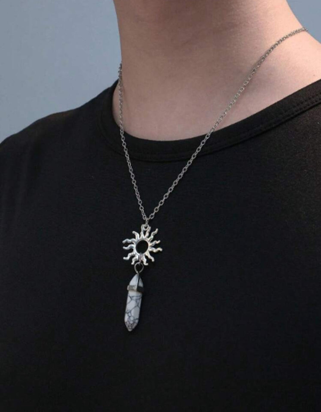 Couple Necklace with Rhinestone Design Ring Pendant 2 Pieces