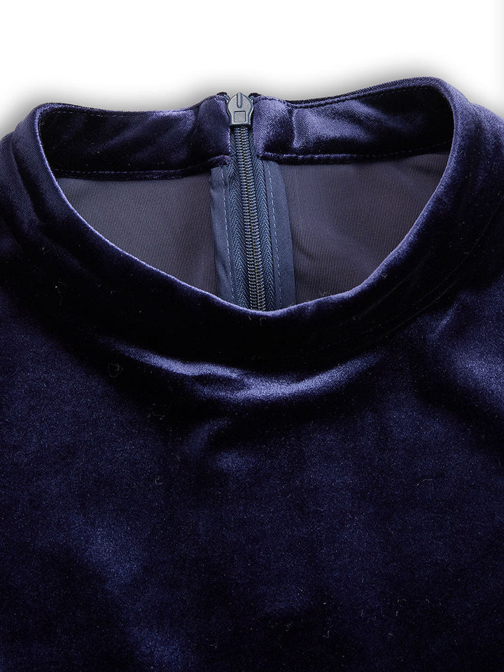 Eva | Marineblauwe Midi Jurk met Lange Mouwen