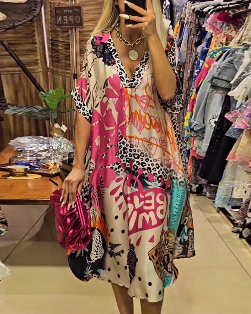 Jovena - Casual jurk met kleurrijke luipaardprint