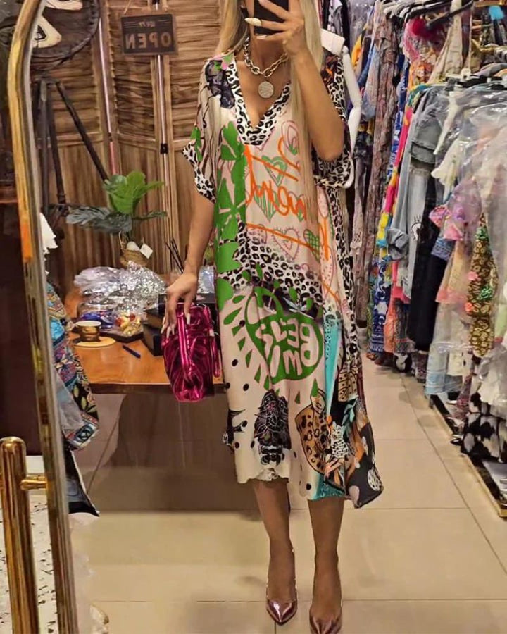 Jovena - Casual jurk met kleurrijke luipaardprint