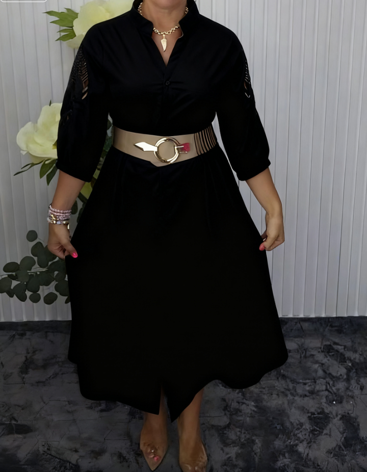 Mavellea - Elegante dameshemdjurk met riem en vloeiende midi-snede