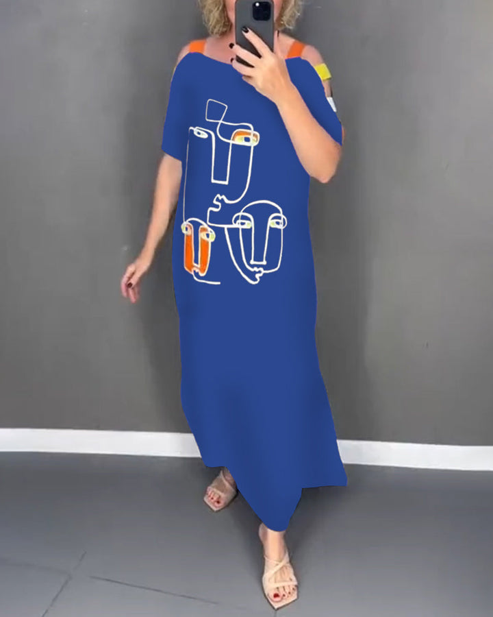 Primina - Uitgesneden Off-Shoulder Jurk met Splitprint