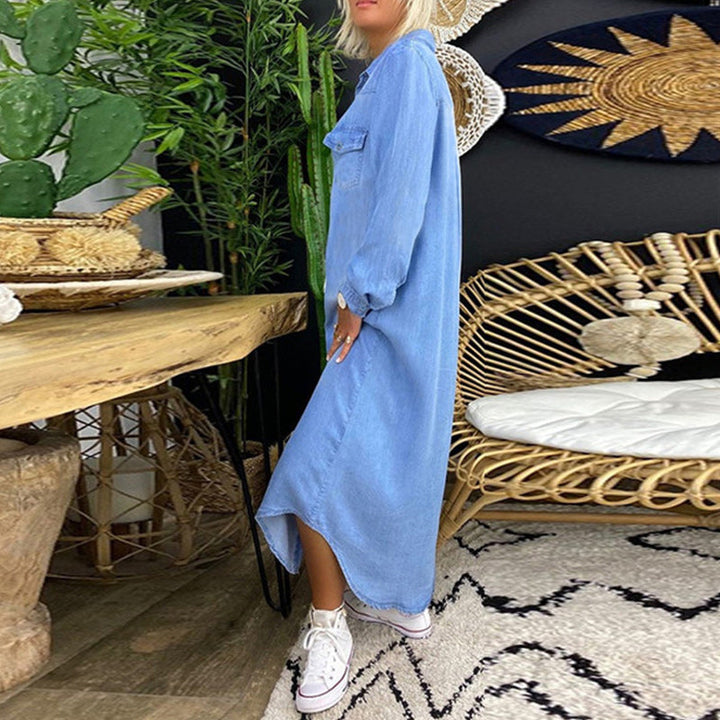 Terenza - denim maxi jurk met lange mouwen