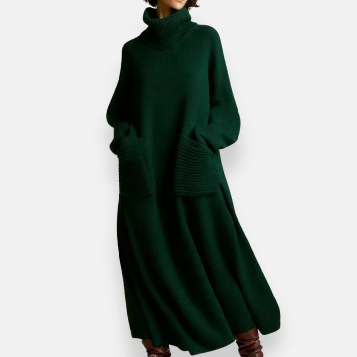 Alyndra - Lange Tricot Jurk met Hoge Hals