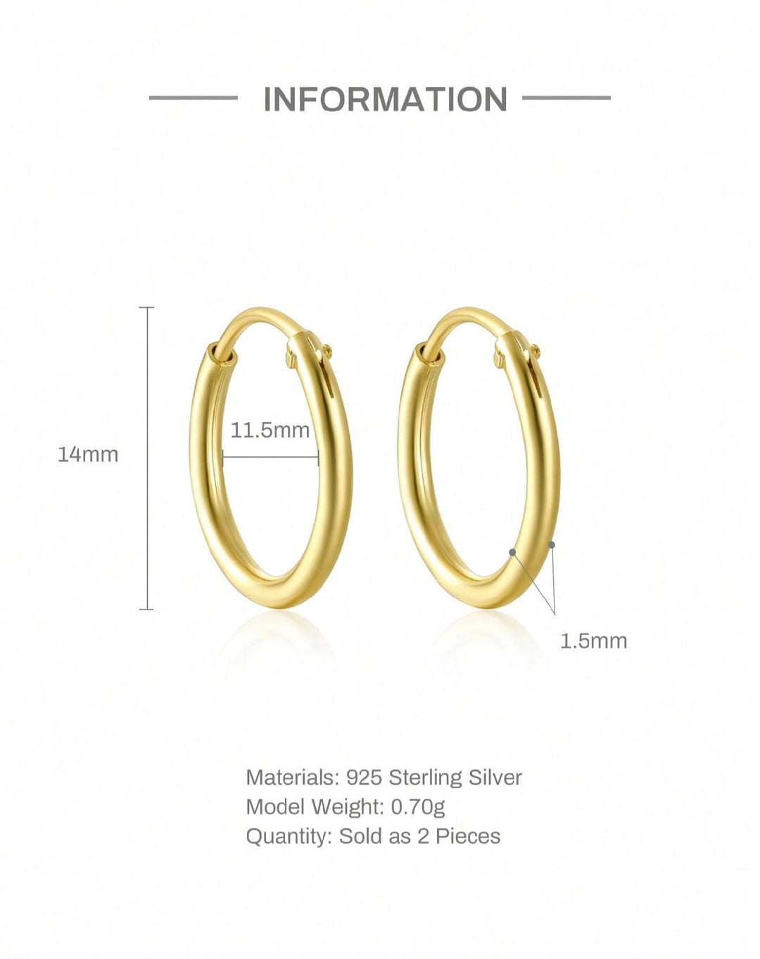 MIA - Pendientes de Plata de ley 925 aro Minimalista