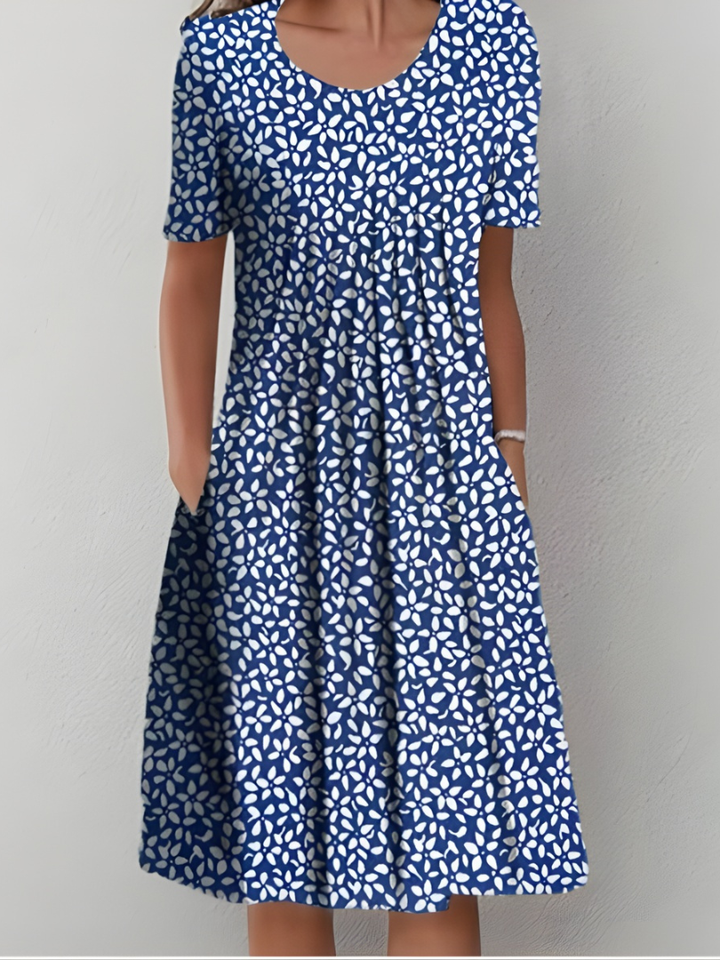 Aurexia - Vrouwelijke Plissé Jurk met Korte Mouwen, Vloeiende Snit, Elegante Bloemenprint
