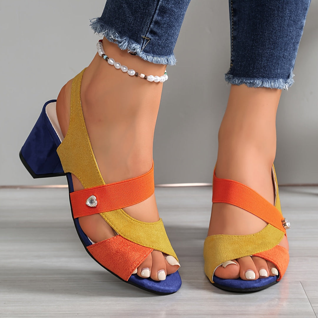 Elyvora - Dames orthopedische sandalen met gekleurde blokhak en kruislings banden