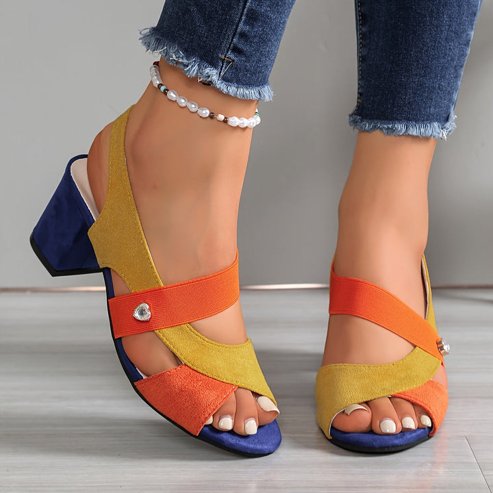 Elyvora - Dames orthopedische sandalen met gekleurde blokhak en kruislings banden