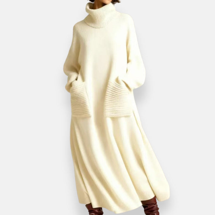 Alyndra - Lange Tricot Jurk met Hoge Hals