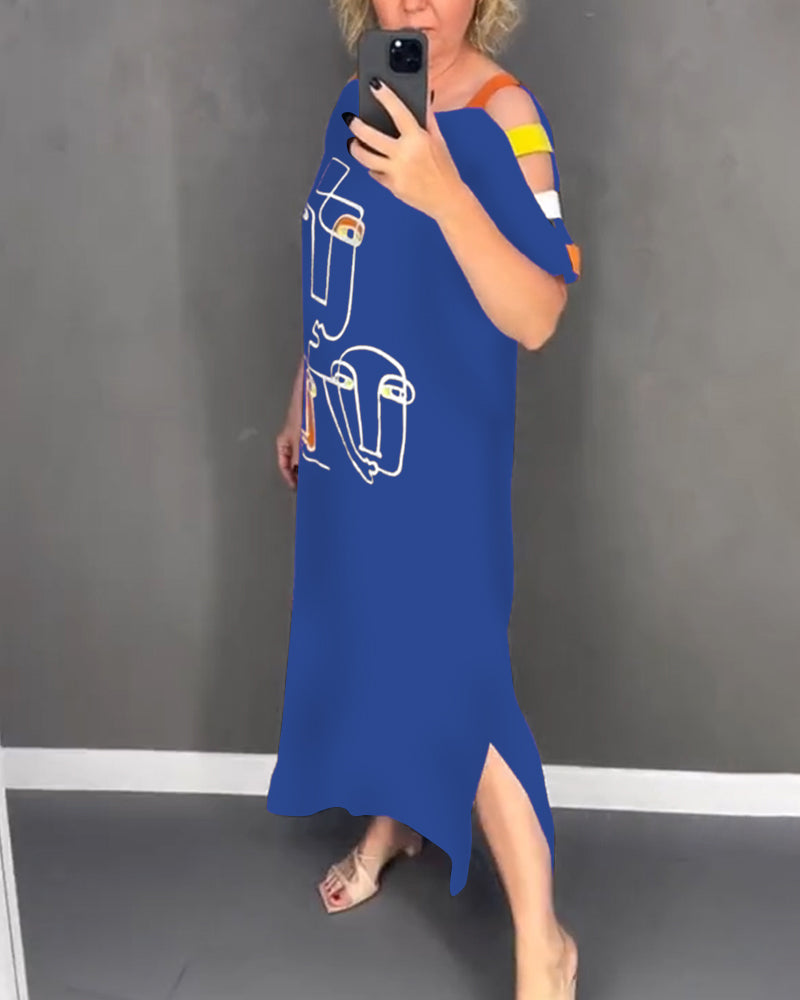 Primina - Uitgesneden Off-Shoulder Jurk met Splitprint