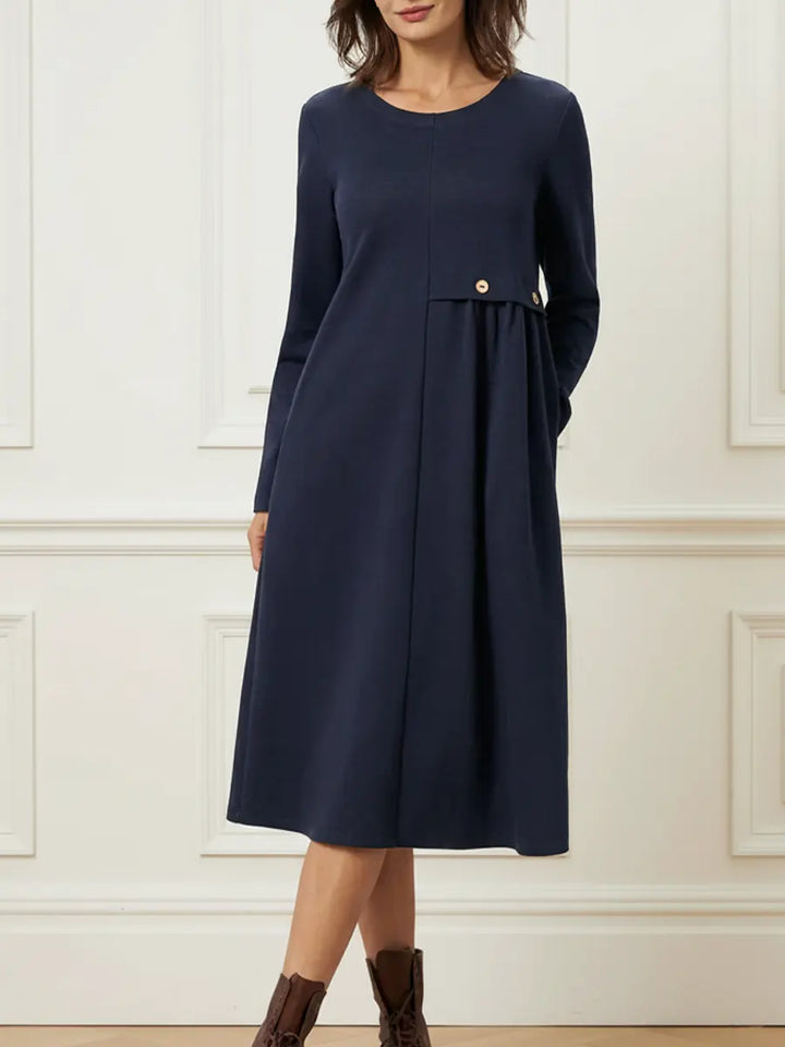 Helisavelle - Midi Jurk van Katoen met Lange Mouwen in Casual Stijl