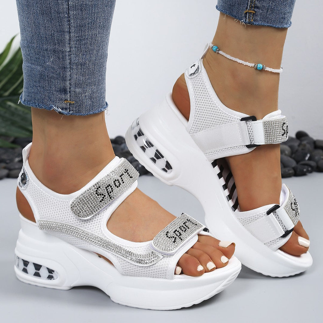 Calyvra - Dames sandalen platform strass velcro luchtzool sport