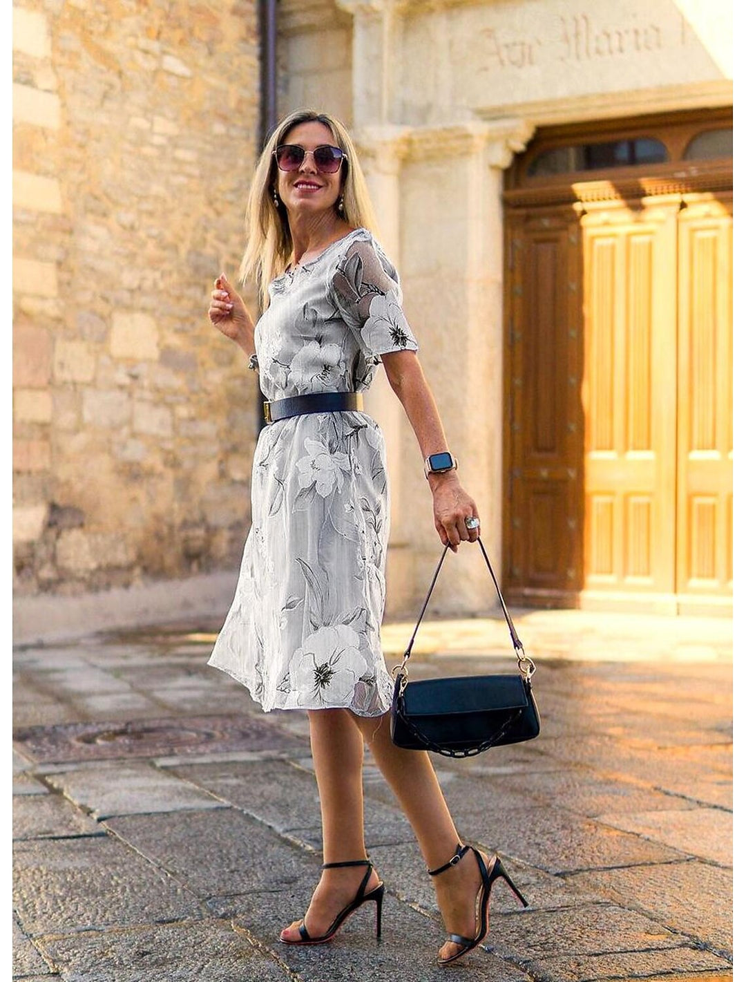 Serenella - geplooide midi-jurk met bloemenprint