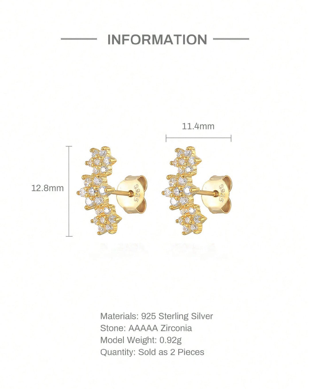 MIA - Pendientes de Plata con baño de Oro de 14kl  y Circonia cúbica
