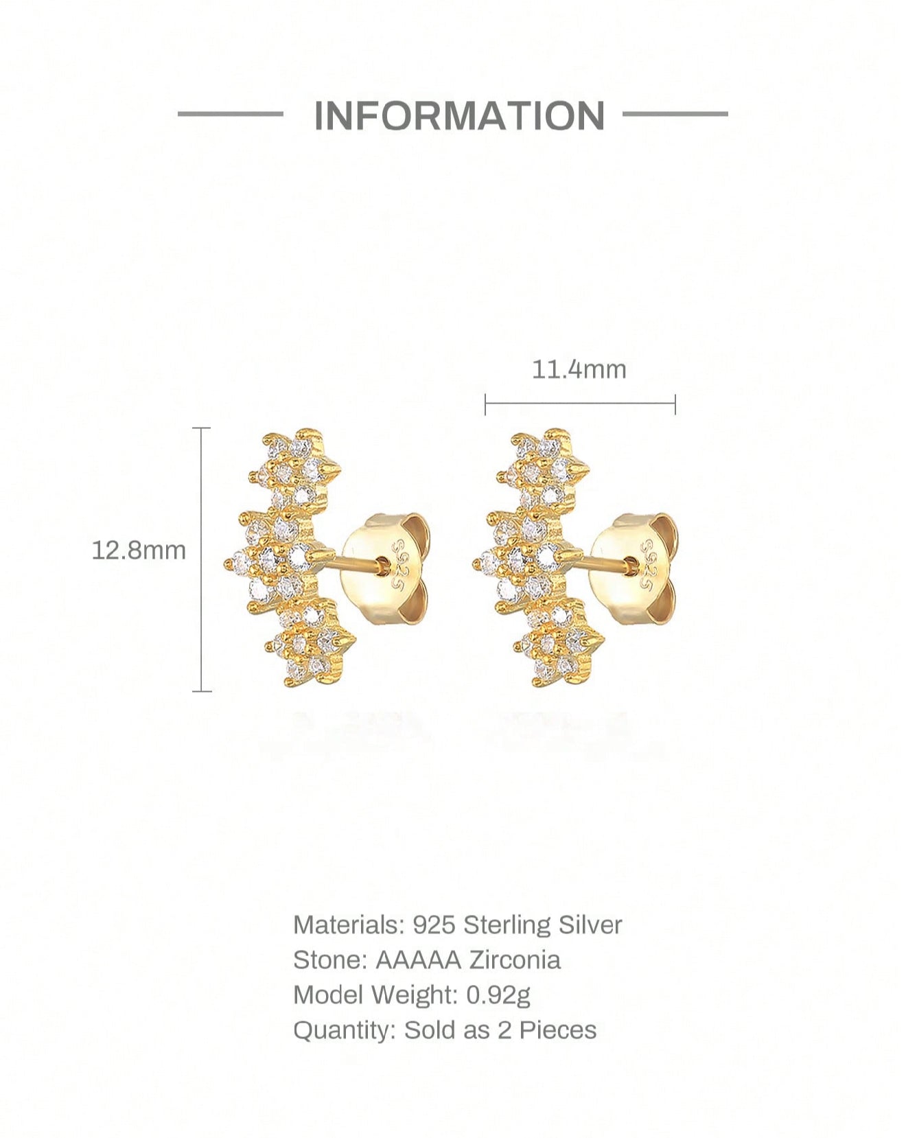 MIA - Pendientes de Plata con baño de Oro de 14kl  y Circonia cúbica