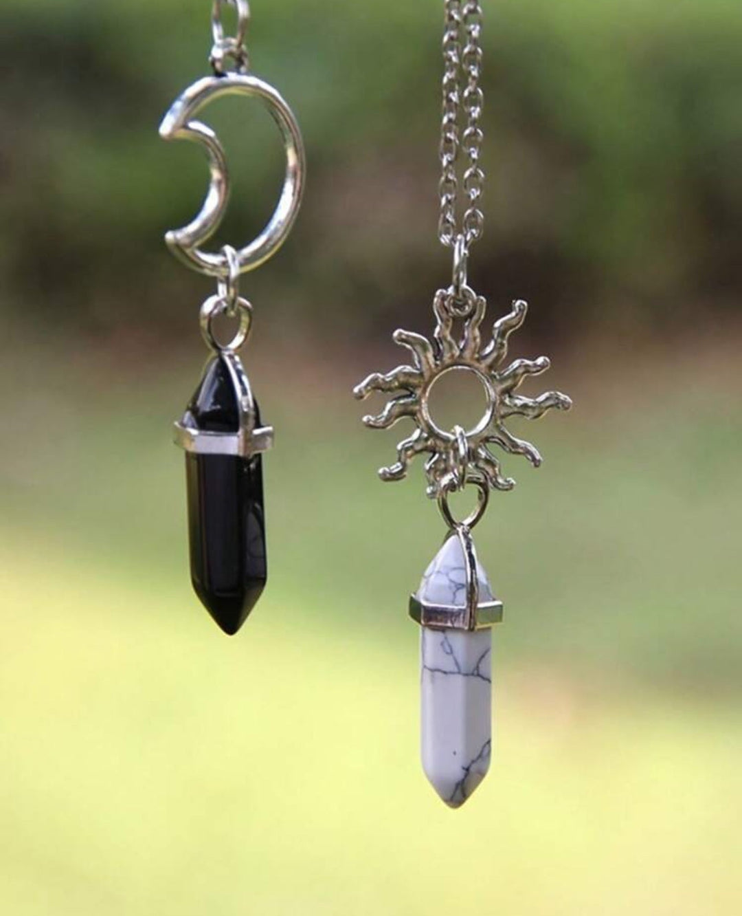 Couple Necklace with Rhinestone Design Ring Pendant 2 Pieces