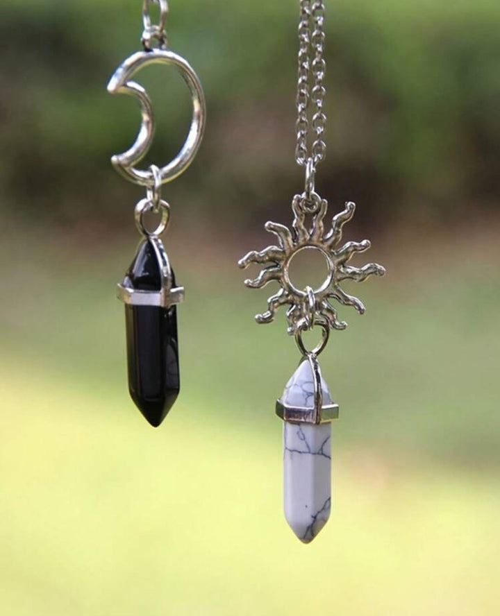 Couple Necklace with Rhinestone Design Ring Pendant 2 Pieces