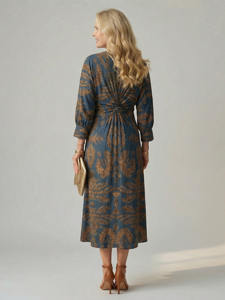 Falune - Midi jurk voor dames met een elegante strakke taille en print