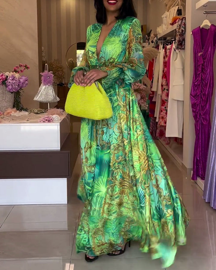 Aceline - Elegante Bedrukte Maxi Dress met Empire Taille