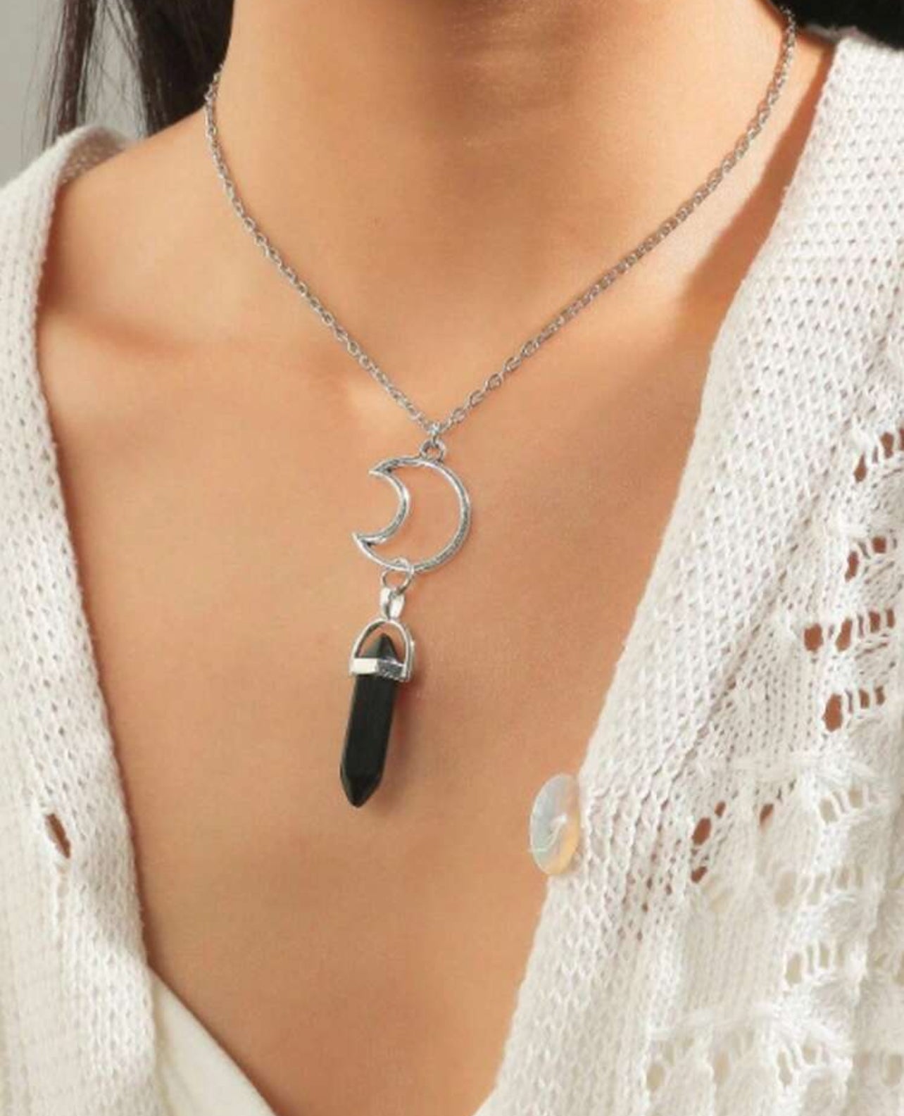 Couple Necklace with Rhinestone Design Ring Pendant 2 Pieces