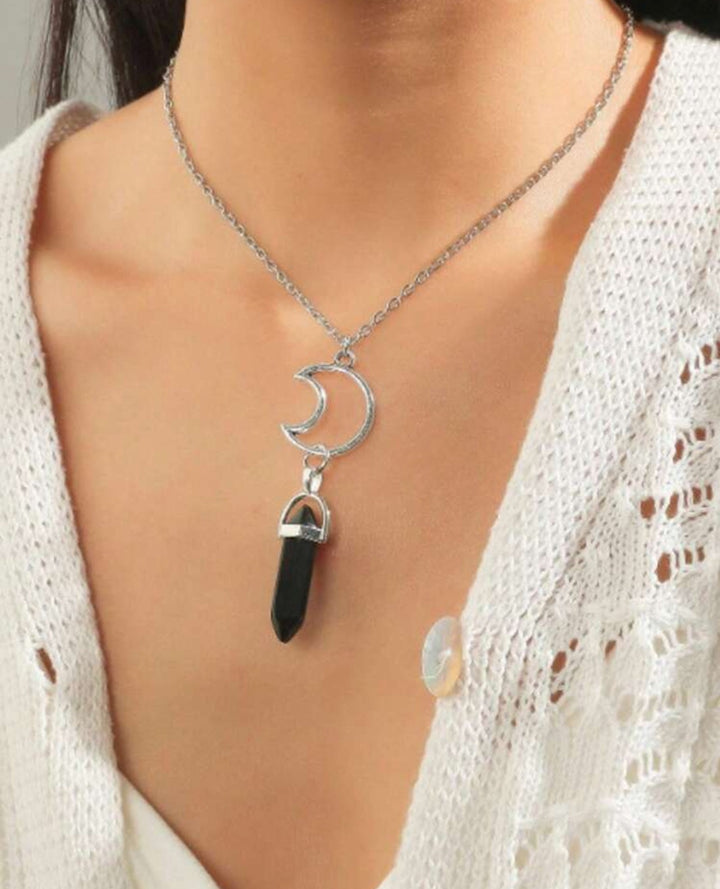 Couple Necklace with Rhinestone Design Ring Pendant 2 Pieces