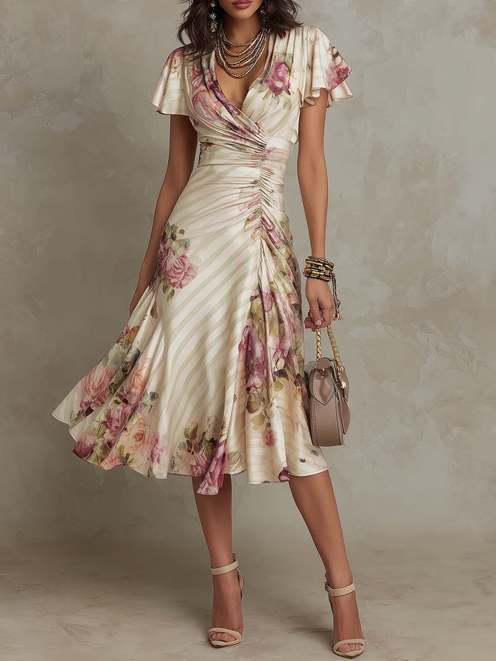 Macy | Elegante midi-jurk met retrobloemenprint