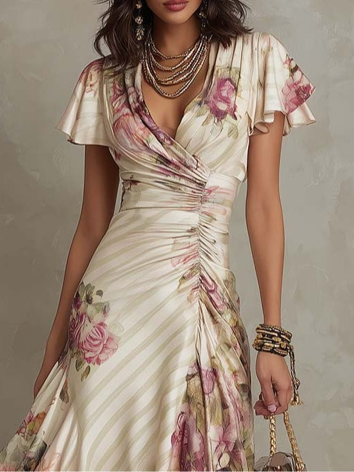 Eliana | Elegante midi-jurk met retrobloemenprint