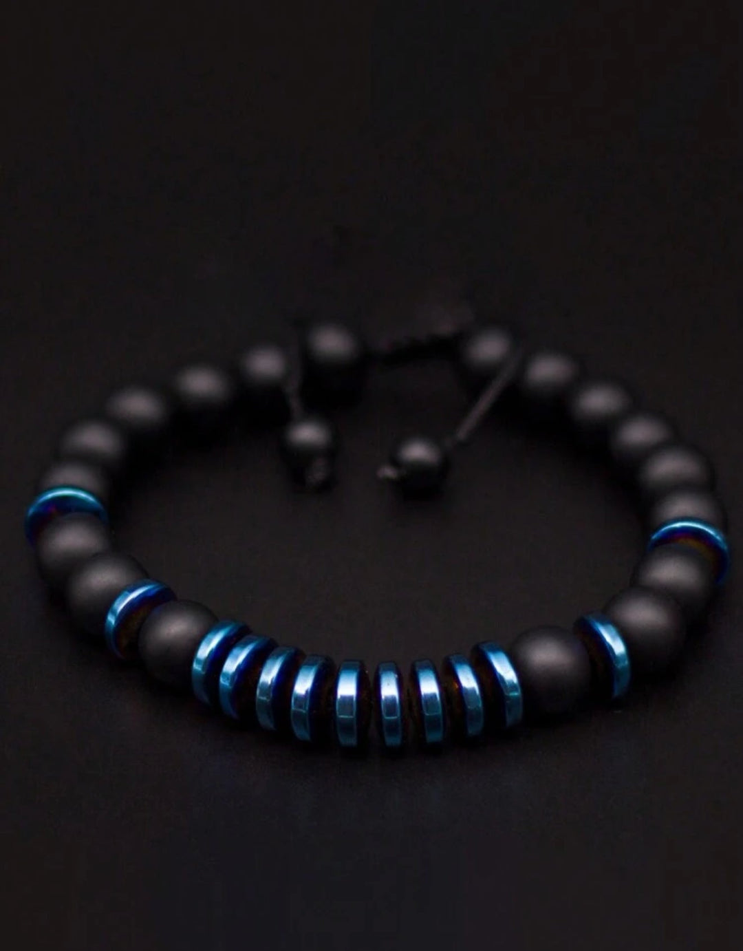 Pulsera  Single stone Ónix Mate y hematita azul ajustable