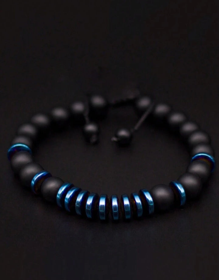 Pulsera  Single stone Ónix Mate y hematita azul ajustable