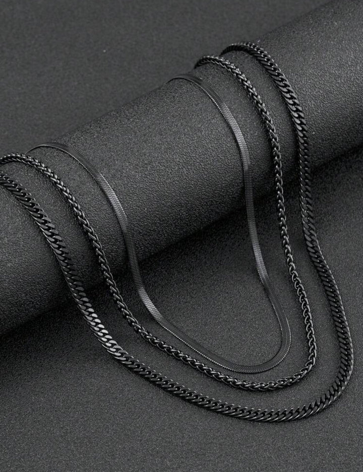 Minimalist chain necklace 3 pieces black