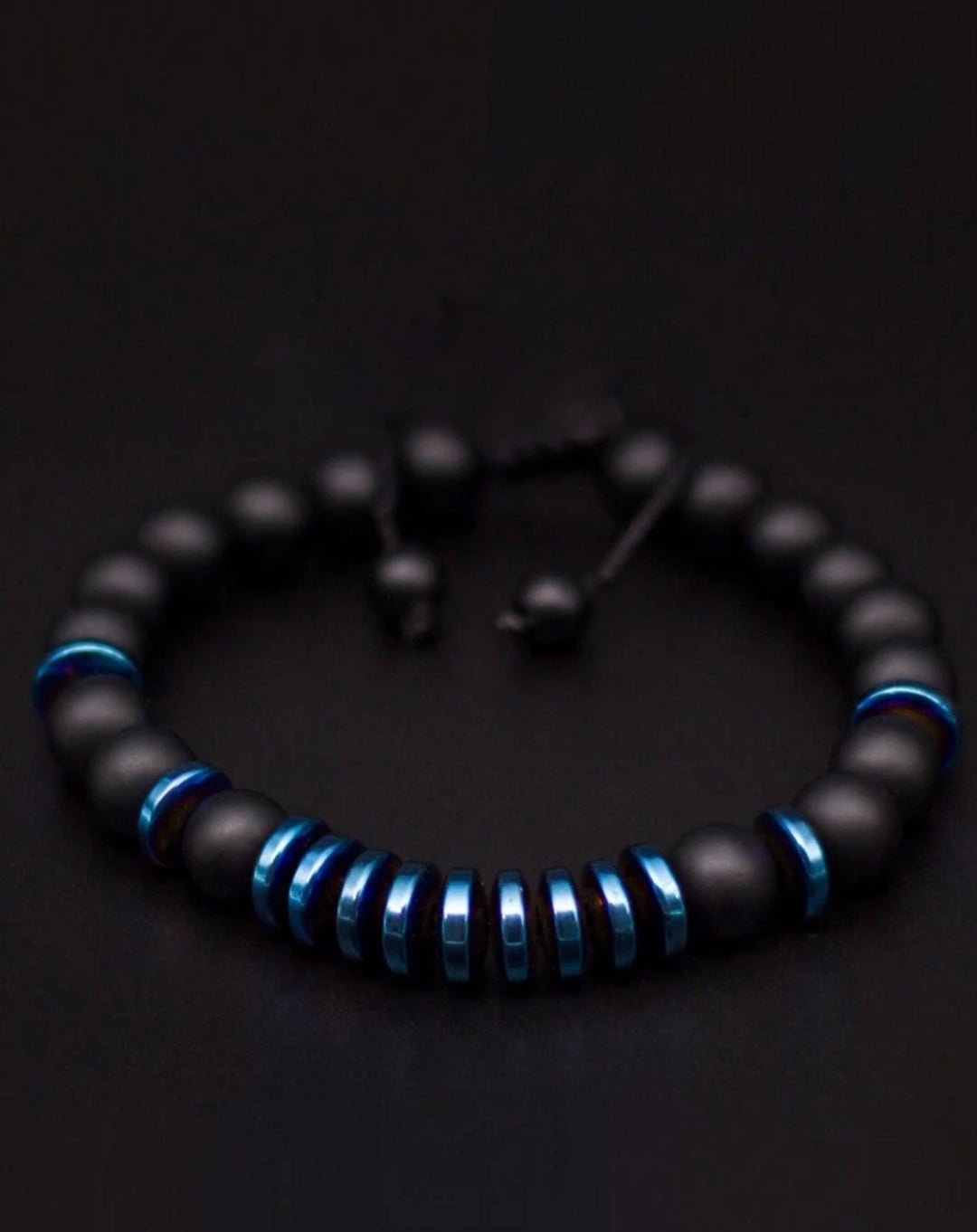 Pulsera  Single stone Ónix Mate y hematita azul ajustable