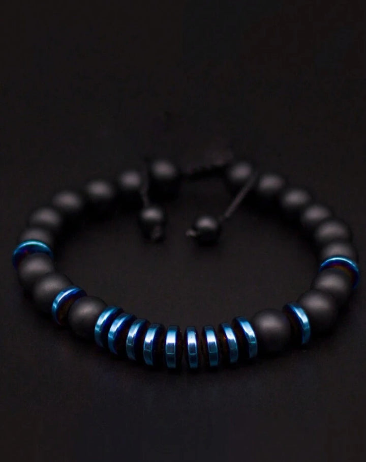 Pulsera  Single stone Ónix Mate y hematita azul ajustable
