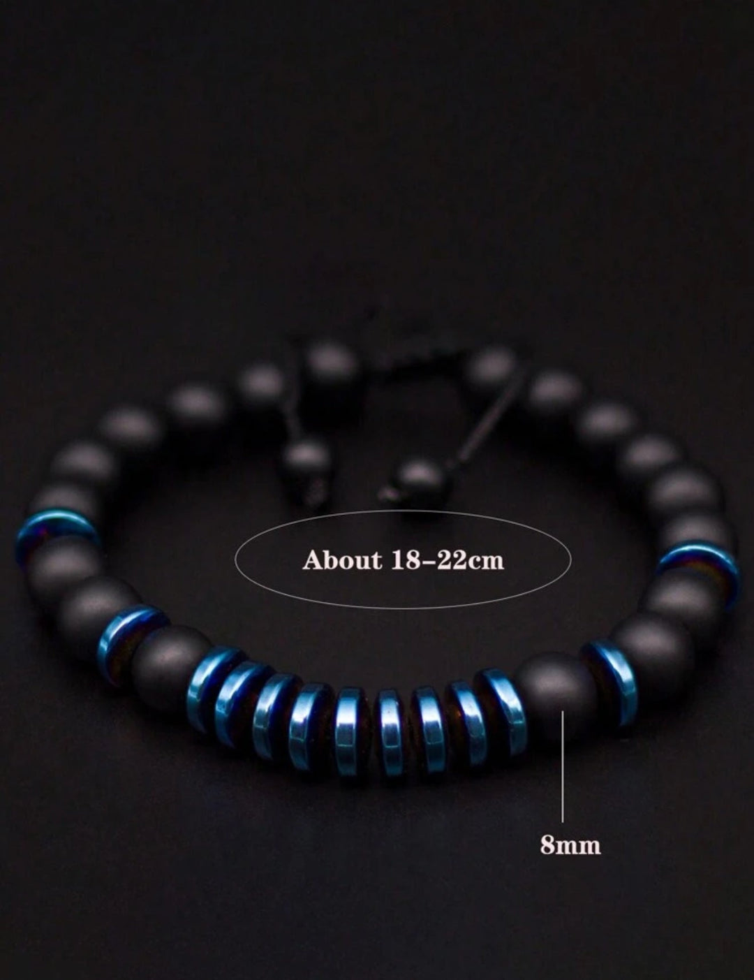 Pulsera  Single stone Ónix Mate y hematita azul ajustable