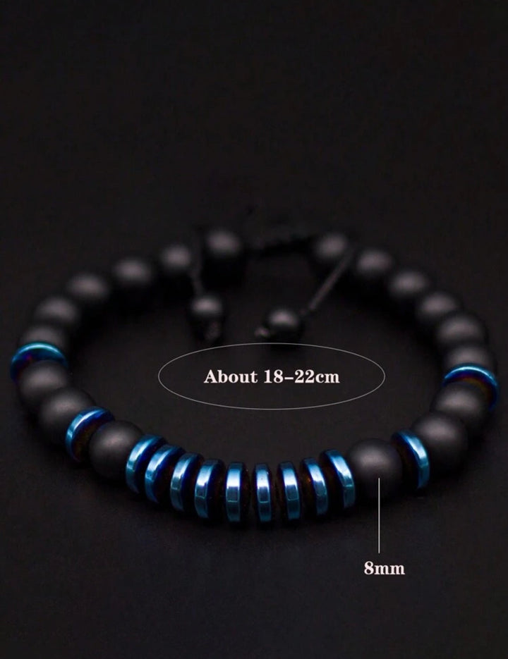 Pulsera  Single stone Ónix Mate y hematita azul ajustable