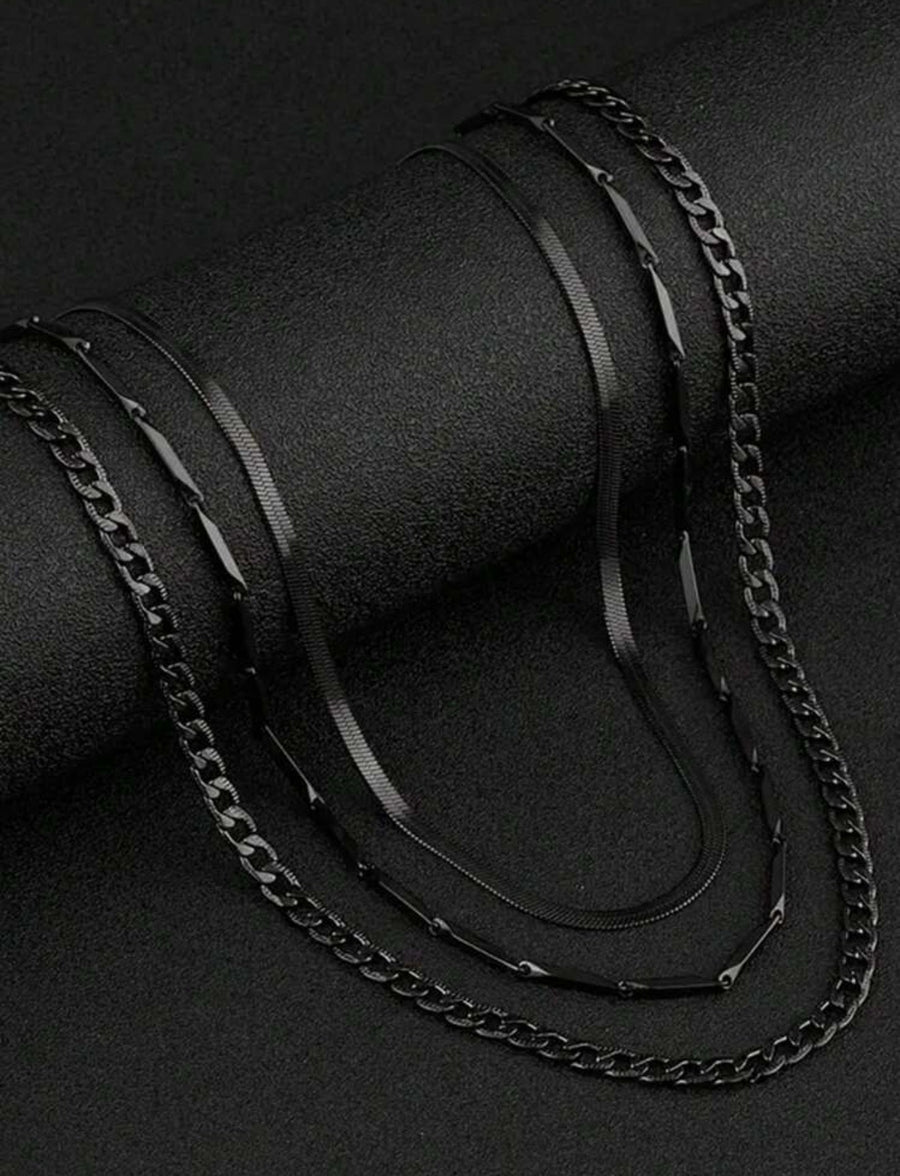 Collar de cadena minimalista 3 piezas negro