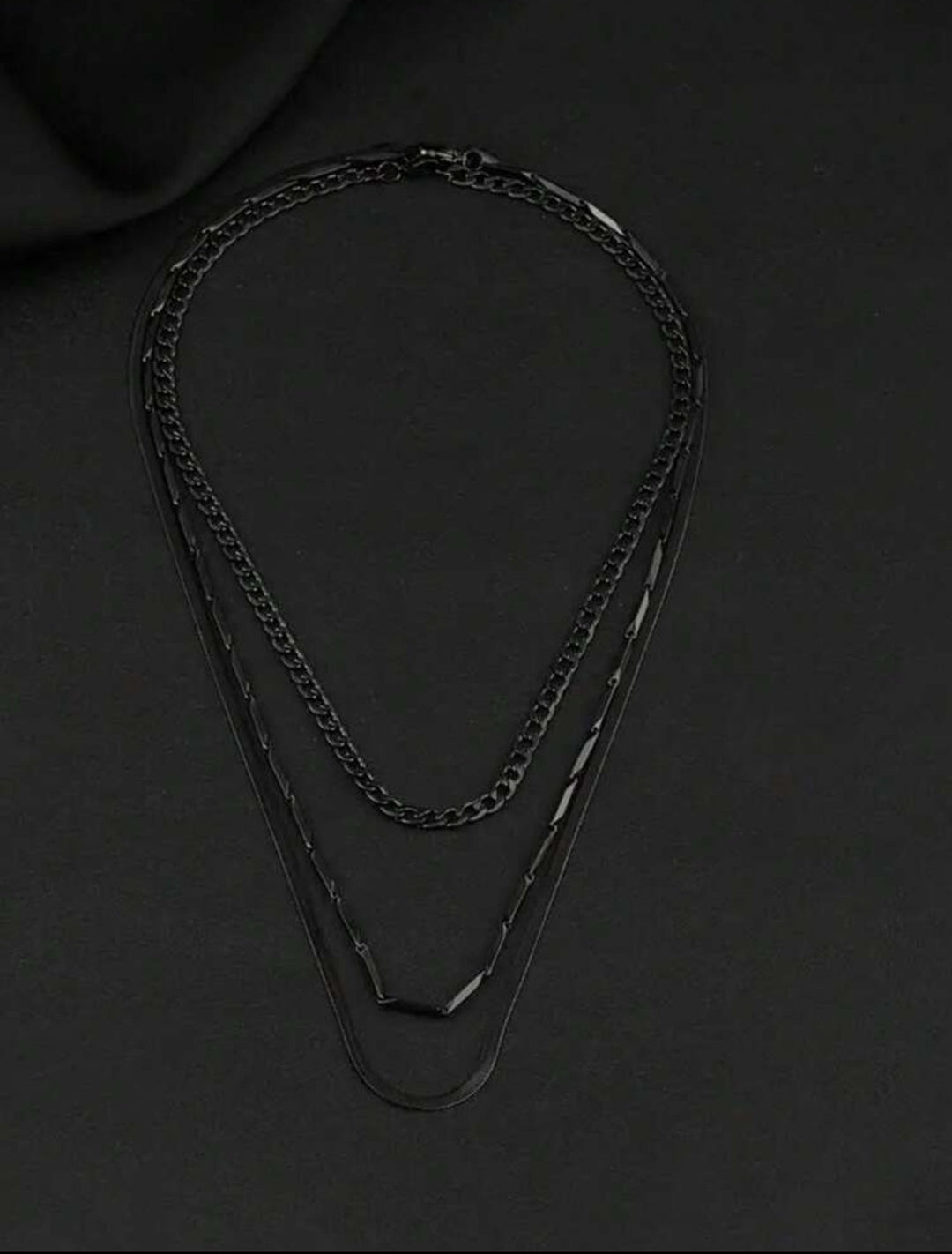 Collar de cadena minimalista 3 piezas negro