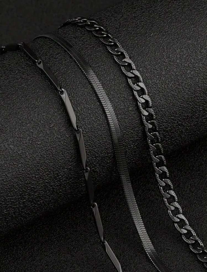 Collar de cadena minimalista 3 piezas negro